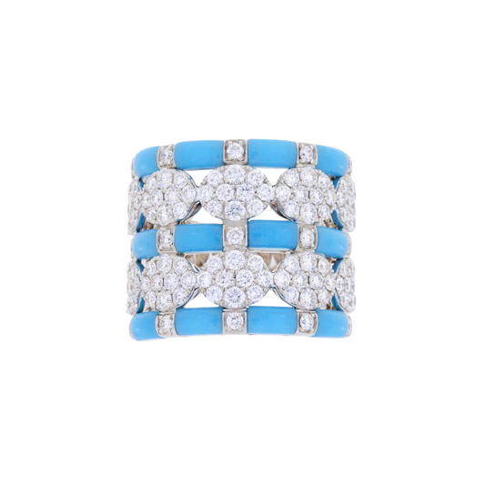 Damaso 18K White Gold 5 Row Diamond and Ceramic Wide Ring
