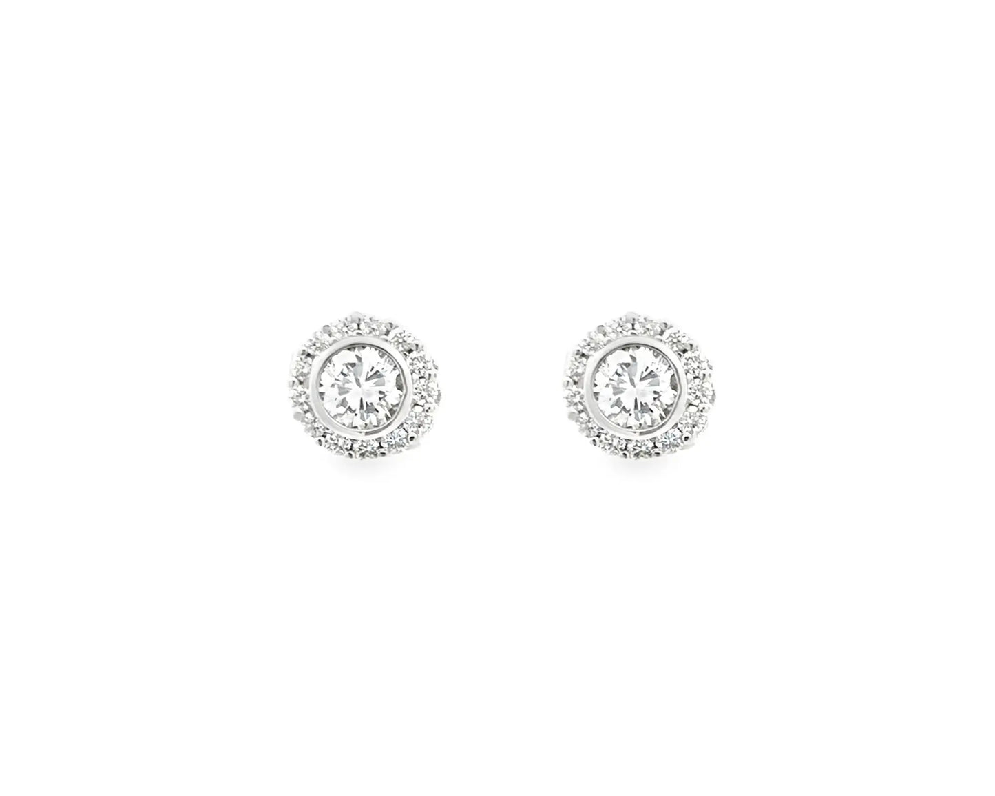 14K White Gold Diamond Halo Stud Earrings