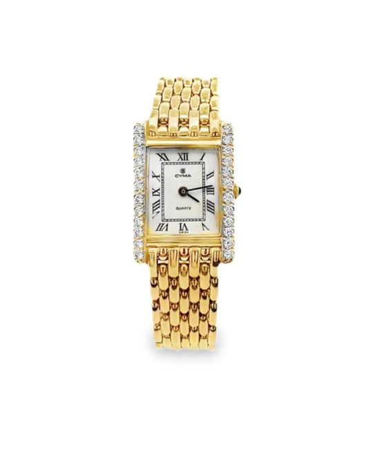 Cyma 14K Yellow Gold Diamond Ladies Quartz Bracelet Watch