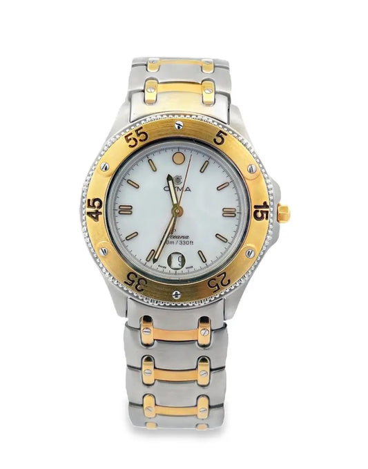 Cyma 14K and Stainless Gents Oceana Sport Quartz Watch, 36mm