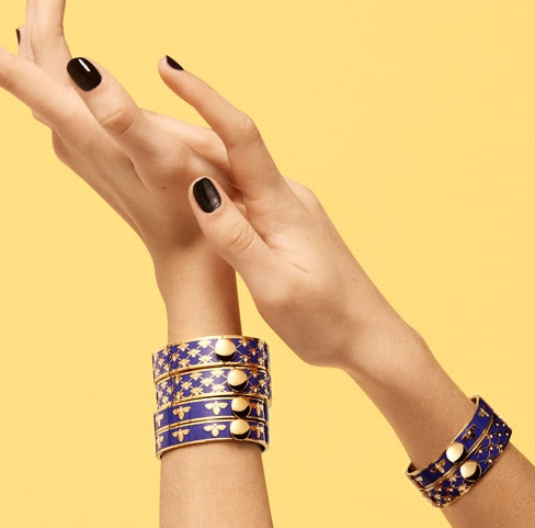 Halcyon Days Bee Sparkle Trellis Deep Cobalt & Gold Bangle