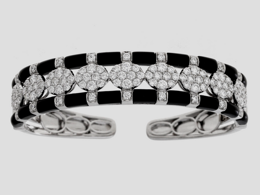 Damaso 18K White Gold Diamond and Black Enamel Bracelet 3.64 cts