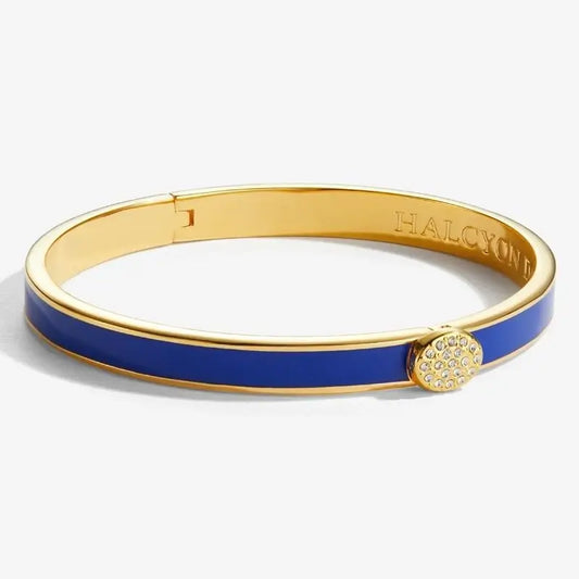 Halcyon Days Skinny Plain Pave Button Cobalt/Gold Bangle