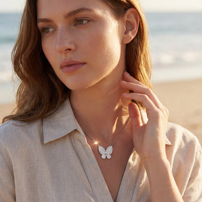 Damaso 18kt WG Butterfly Necklace 0.61 cttw