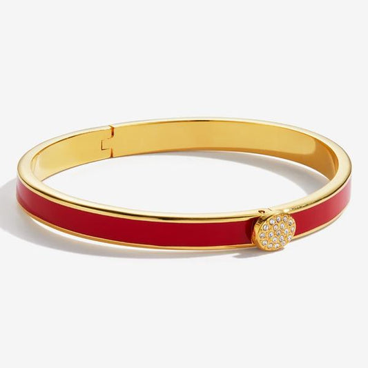 Halcyon Days Skinny Pave Button Red & Gold Bangle