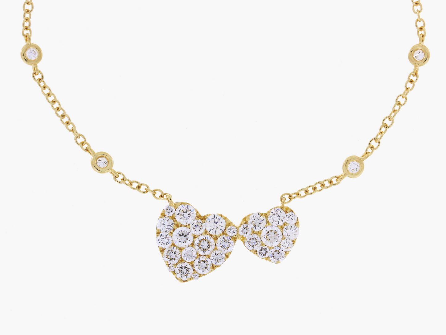 Damaso 18kt YG Diamond Cable Double Heart 1.57 cttw