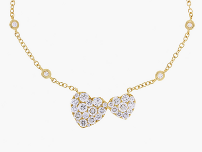 Damaso 18kt YG Diamond Cable Double Heart 1.57 cttw