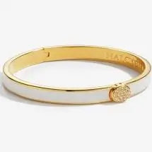Halcyon Days Skinny Plain Pave Cream-Gold Hinged Bangle