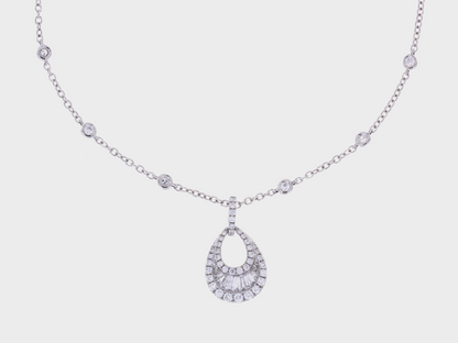 Damaso 18kt WG Diamond Cable Tear Drop Necklace .87cttw
