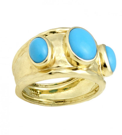 Raymond Mazza 14k Yellow Gold Hammered Turquoise Sleeping Beauty Ring