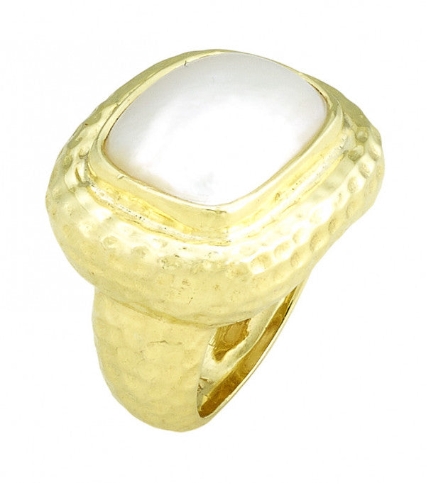 Raymond Mazza 14k Yellow Gold Hammered Mabe Pearl Ring