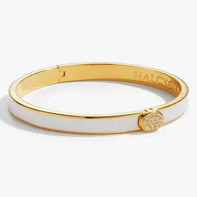 Halcyon Days Skinny Pave Button Cream & Gold Bangle